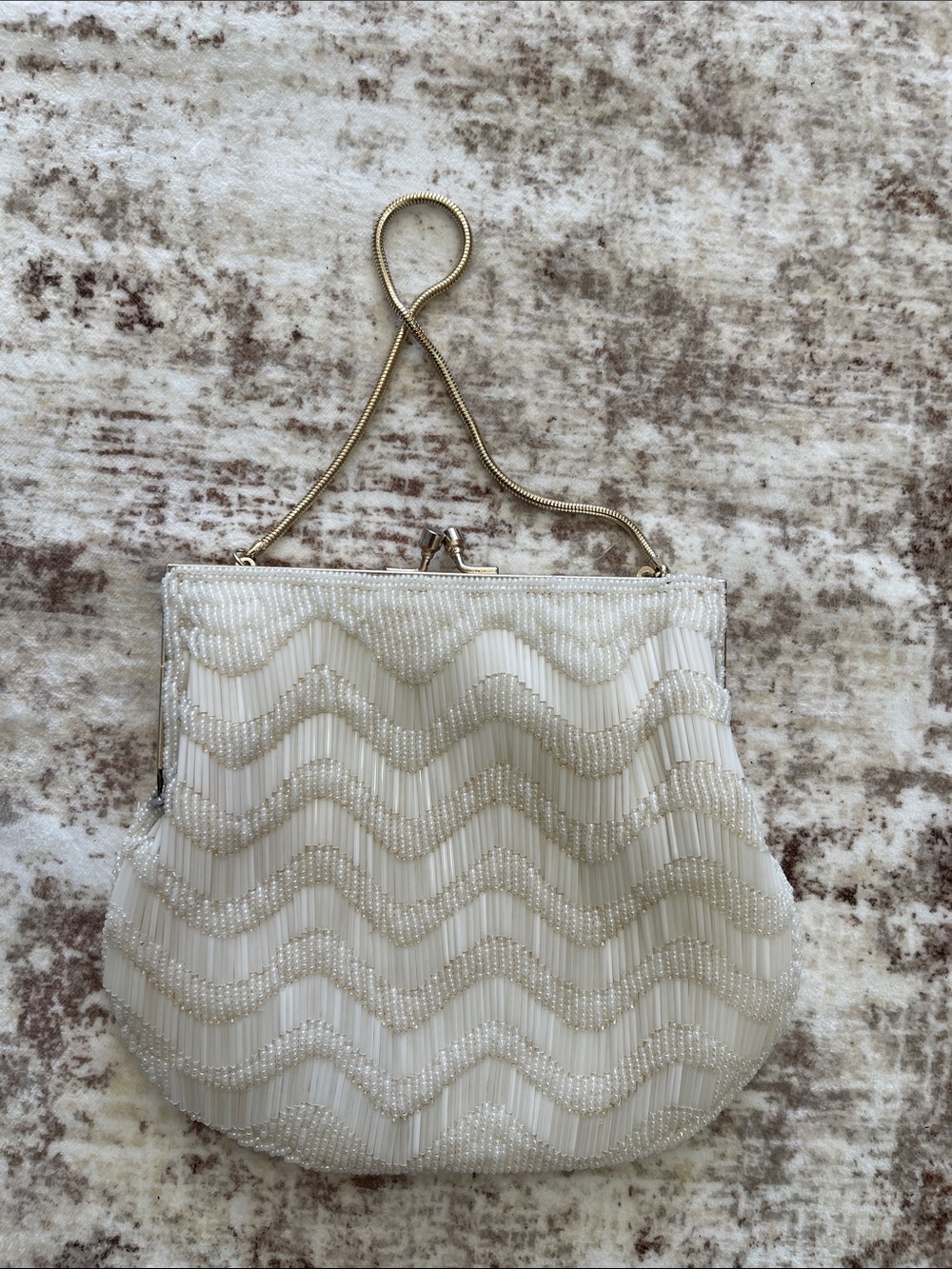 Elegant Cream Beaded Evening Handbag